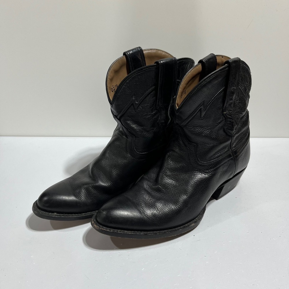 Cuero Black Leather Western Cowboy Ankle Boots Pointed Toe Women 7.5 Country